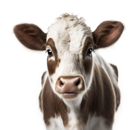 Close up of brown and white cow looking at the camera. Generative AI.の素材