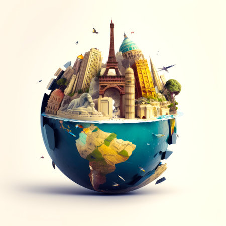 An image of the globe with buildings around it. Generative AI.の素材