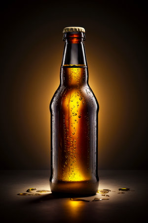 Close up of beer bottle with drops of water on the bottle. Generative AI.の素材