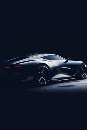 Car is shown in the dark with light on the side of it. Generative AI.の素材