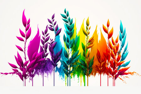 Bunch of different colored leaves on white background with white background. Generative AI.の素材