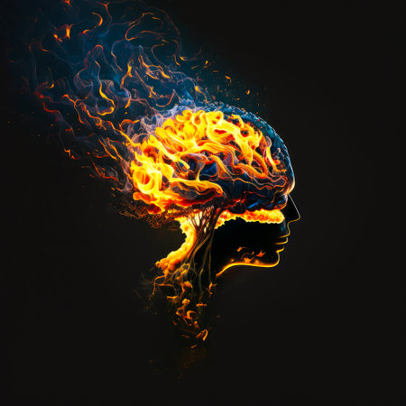 An image of head with flames coming out of it. Generative AI.の素材