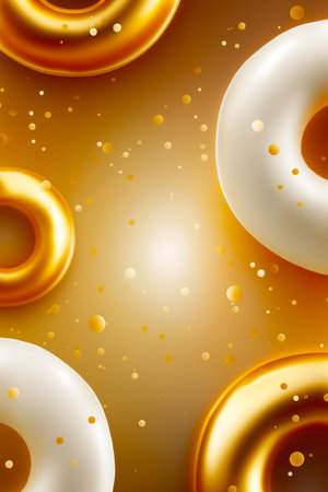 Close up of donut on yellow background with bubbles and bubbles. Generative AI.の素材