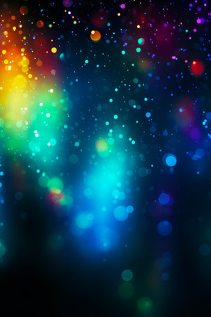 Blurry image of blue, green, yellow and red light. Generative AI.の素材