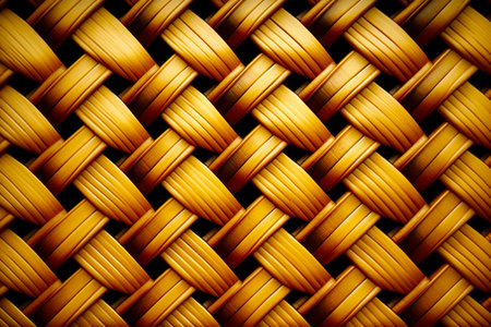 Close up of woven material with brown and yellow color scheme. Generative AI.の素材