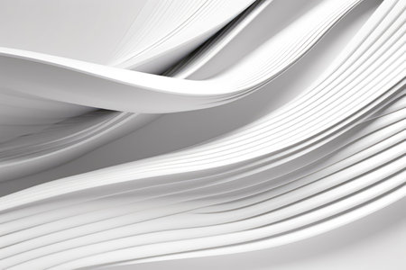 Close up of white abstract design with wavy lines on the surface. Generative AI.の素材