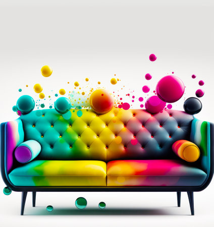 Multicolored couch with bubbles coming out of the back of it. Generative AI.の素材