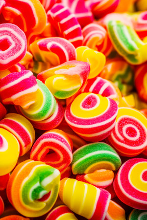 Pile of colorful candies sitting on top of a pile of other candies. Generative AI.の素材
