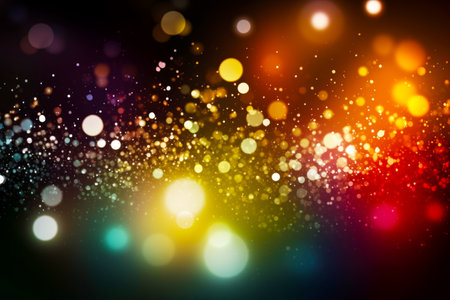 Blurry image of colorful lights on black background with blurry background. Generative AI.の素材