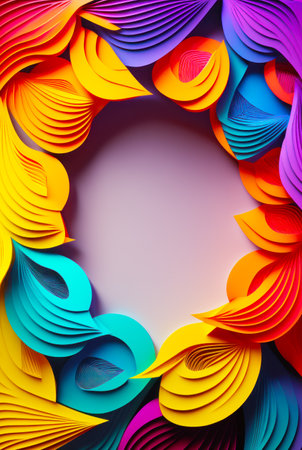 Multicolored paper art work with circular hole in the middle. Generative AI.の素材