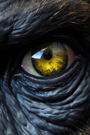 Close up of cat's eye with yellow and blue iris. Generative AI.の素材