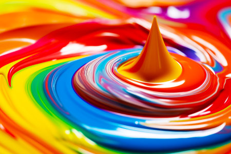Close up of colorful liquid with cone on top of it. Generative AI.の素材