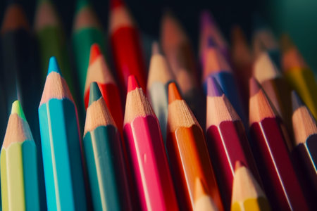 Group of colored pencils sitting next to each other on table. Generative AI.の素材