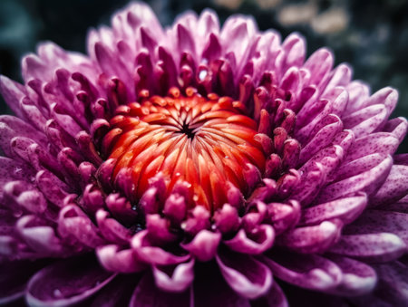 Close up of purple flower with water droplets on it's petals. Generative AI.の素材