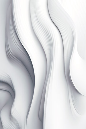 White abstract background with wavy lines and curves in the middle of the image. Generative AI.の素材