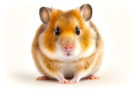 Close up of hamster looking at the camera with white background. Generative AI.の素材