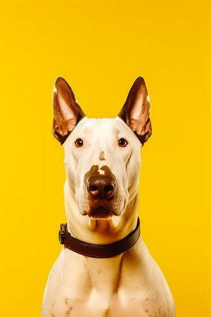 Close up of dog wearing collar and looking at the camera. Generative AI.の素材