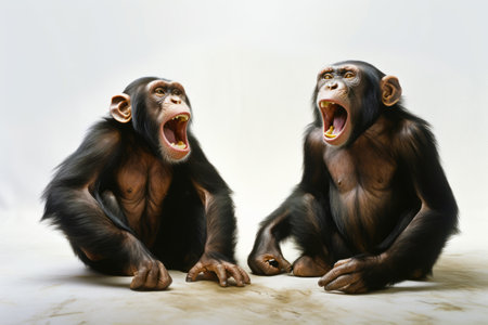 Couple of monkeys sitting next to each other on top of table. Generative AI.の素材