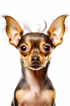 Close up of small dog's face with very big ears. Generative AI.の素材