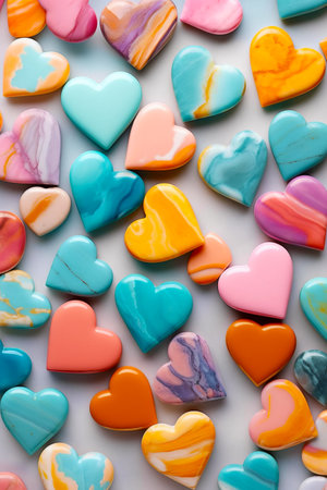 Group of heart shaped cookies sitting on top of white table top. Generative AI.の素材