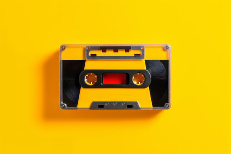 Yellow and black tape recorder with red light on top of it. Generative AI.の素材