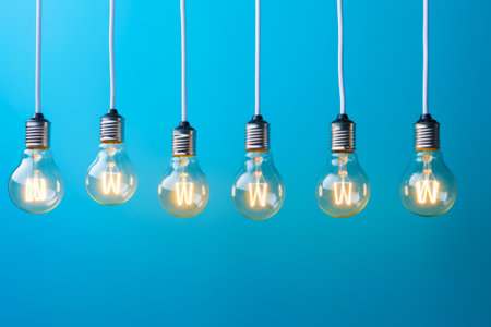 Row of light bulbs with the letter w in the middle of them. Generative AI.の素材