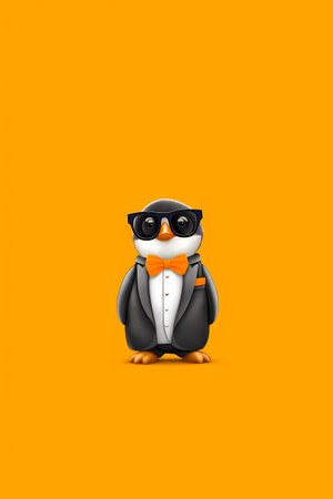 Penguin dressed in tuxedo with bow tie and sunglasses. Generative AI.の素材