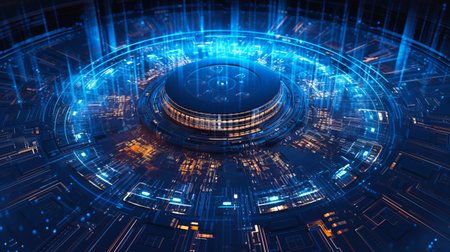 Large circular structure with lot of lights in the middle of it. Generative AI.の素材