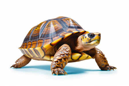 Close up of turtle on white background with white background. Generative AI.の素材