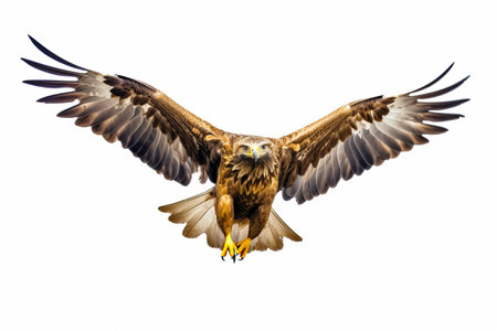 Large bird of prey flying through the air with its wings wide open. Generative AI.の素材