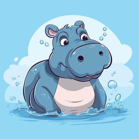Hippopotamus in the water with bubbles of water around it.のイラスト素材