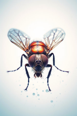Close up of fly with red light on it's face. Generative AI.の素材