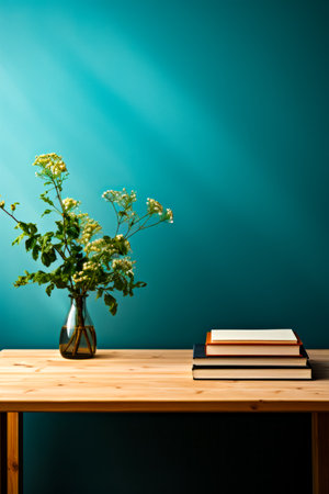 Vase filled with flowers sitting on top of wooden table. Generative AI.の素材