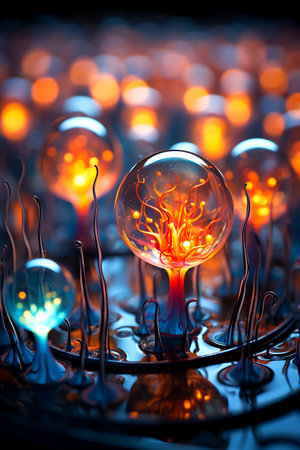 Group of lights that are inside of glass ball. Generative AI.の素材