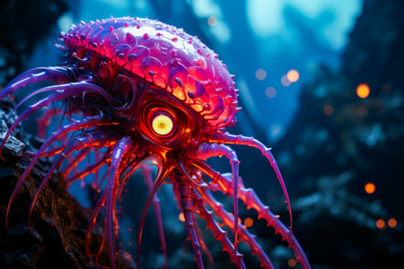 Close up of jellyfish with light on it's head. Generative AI.の素材