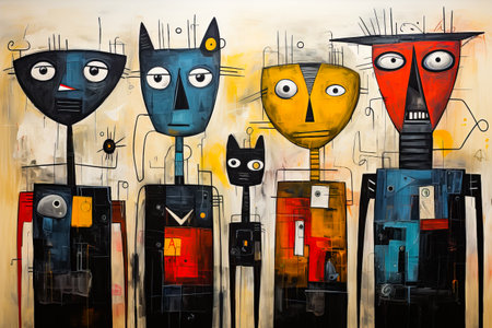 Image of group of cats standing next to each other. Generative AI.の素材