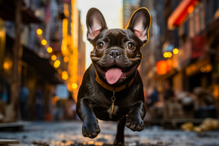 Small black dog with its tongue hanging out of it's mouth. Generative AI.の素材