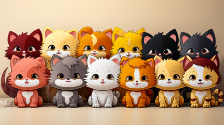 Group of cats sitting next to each other on table. Generative AI.の素材