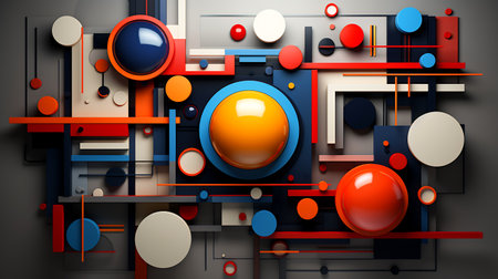 Picture of abstract design with circles, circles, and shapes. Generative AI.の素材