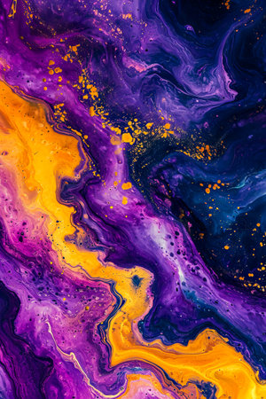 Purple orange and yellow gradient background with blue dot pattern. Generative AI.の素材