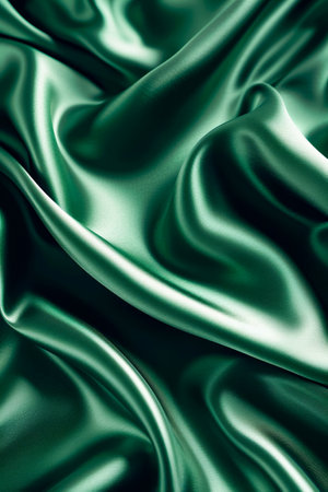 Close up of green fabric with wrinkle pattern in it. Generative AI.の素材