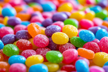Close up of many different colored Jelly beans. Generative AI.の素材
