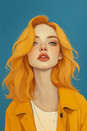 Woman with long blonde hair and blue eyes. Generative AI.の素材