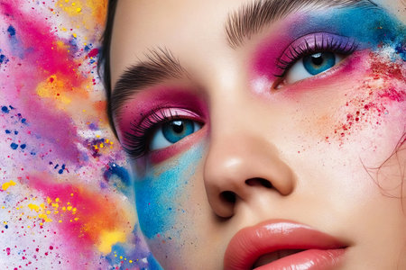 Woman with heavy eye makeup and colorful hair. Generative AI.の素材