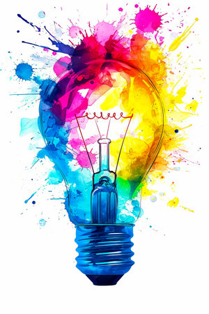Colorful light bulb that has been painted with many different colors. Generative AI.の素材