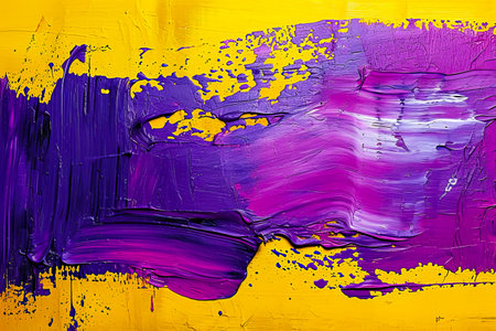 Purple yellow and pink paint splatter painting. Generative AI.の素材