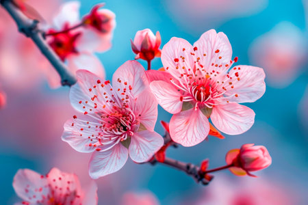 Tree full of pink flowers with brown branches. Generative AI.の素材