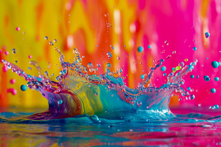 Splash of many different colors creating a vibrant and visually appealing scene. Generative AI.の素材