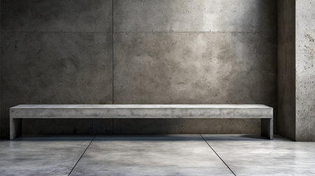 Cement bench is in front of cement wall. Generative AI.の素材
