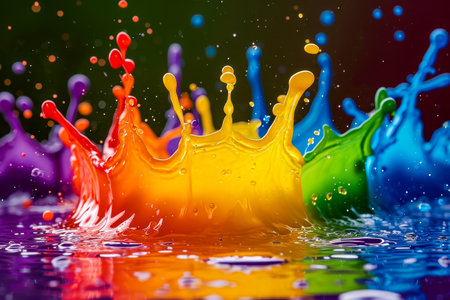 Colorful splatter painting with many different colors. Generative AI.の素材